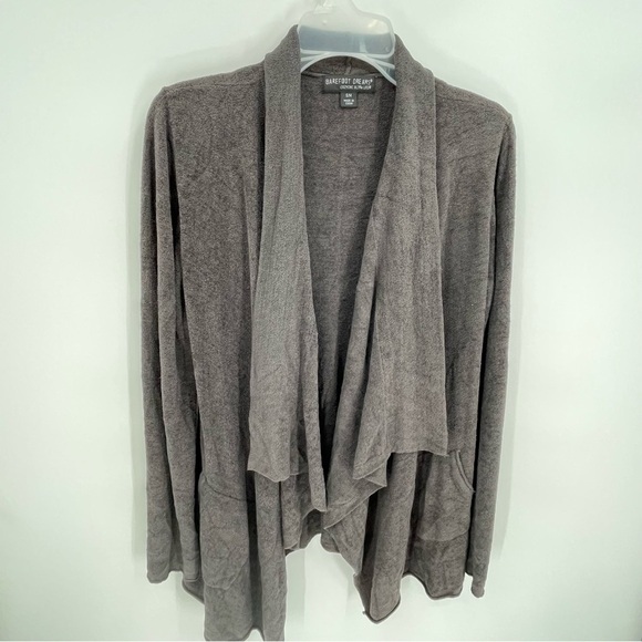 Barefoot Dreams CozyChic Ultra Lite Cardi Sweater Size S /M drape front gray - Picture 4 of 10